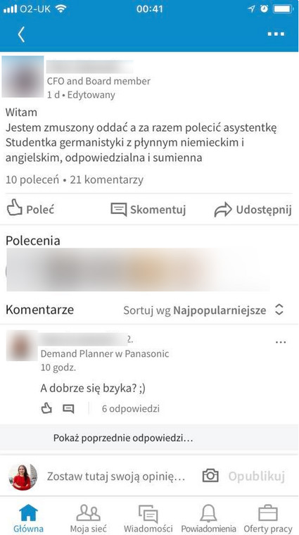 Screen z serwisu LinkedIn