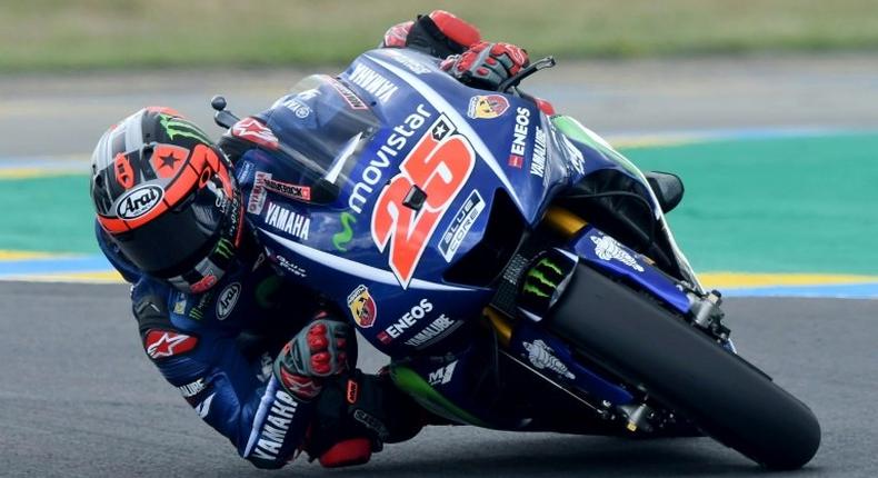 Spain's rider Maverick Vinales in action during the French MotorGP at Le Mans, northwestern France