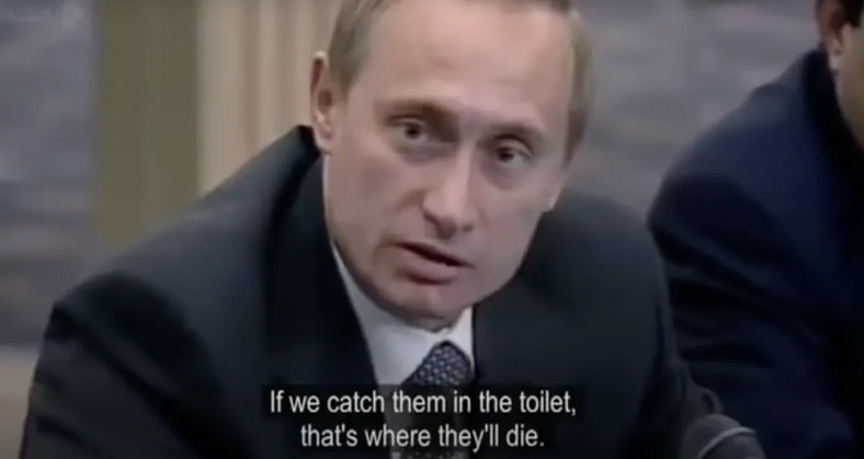 Konferencja prasowa Władimira Putina w Astanie, 24 września 1999 r. To wtedy Putin wygłosił sławne zdanie: "Jeśli dopadniemy ich w kiblu, to tam zginą":
