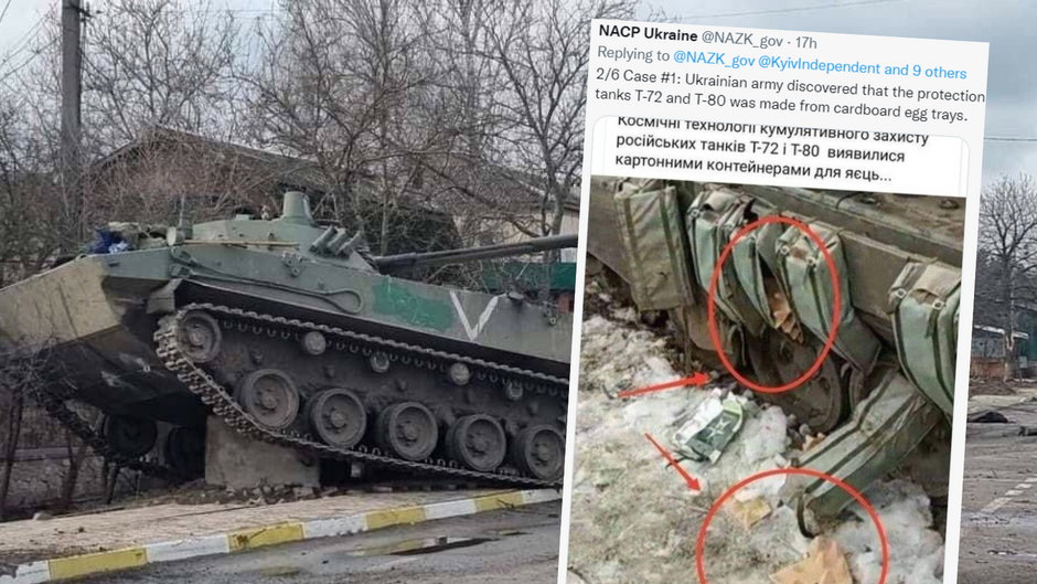Braki w wyposażeniu rosyjskich czołgów walczących w Ukrainie (Fot. NACP Ukraine/Twitter)