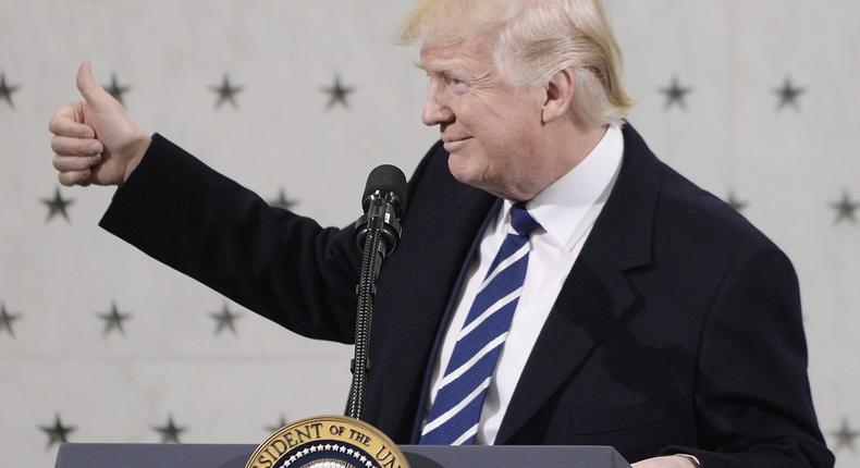 President Donald Trump speaks at the CIA headquarters in Langley, Virginia, on January 21, 2017.