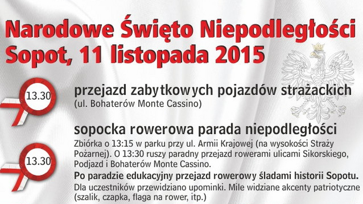 Kurort w tym roku postanowił połączyć elementy tradycyjne, czyli Światełko dla Polski i koncert pieśni patriotycznych, z tymi mniej typowymi, jak rowerowa parada. Jej początek zaplanowano na godzinę 13.30, 11 listopada.