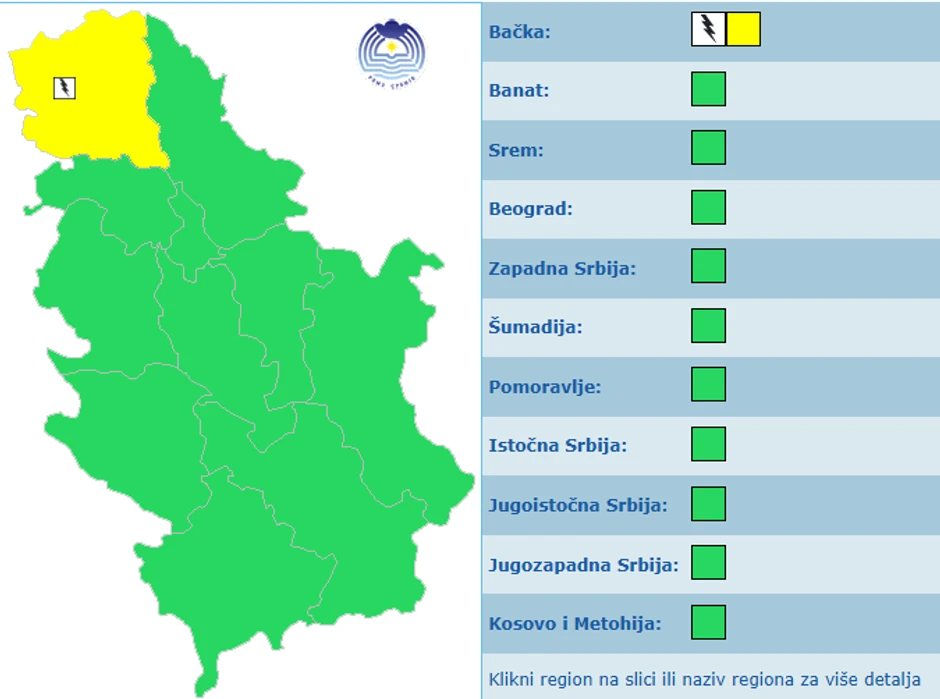 Meteoalarm za danas, 7. maj