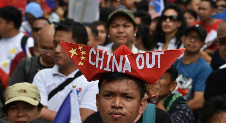 Protesters in the Philippines demonstrated against China's presence in the disputed South China Sea