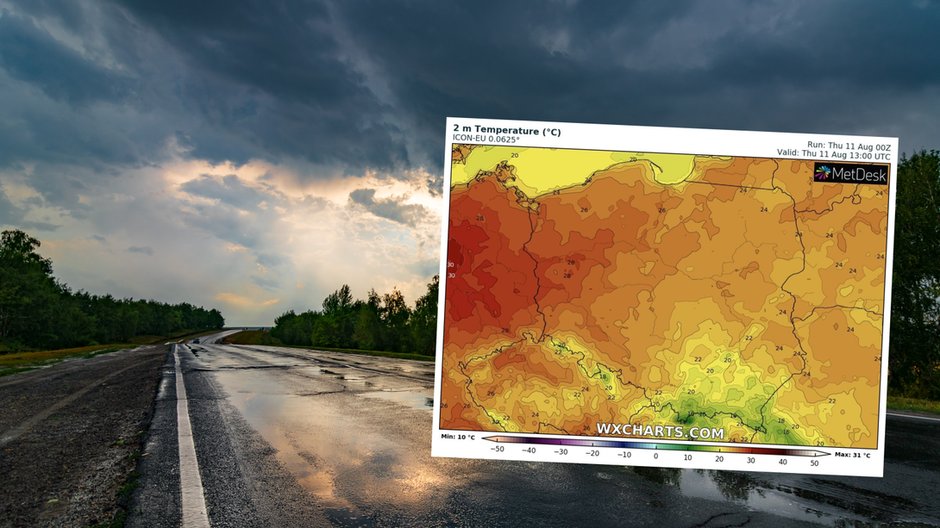 W czwartek jest szansa na nieco więcej deszczu i burz (mapa: wxcharts.com)