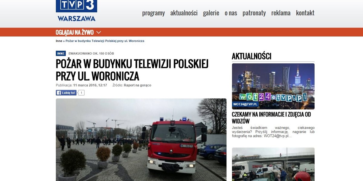 Pożar w budynku TVP