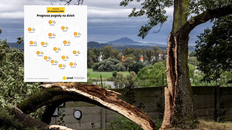 Niespokojna pogoda w weekend. W część kraju uderzy groźna wichura (mapa: Onet Pogoda)