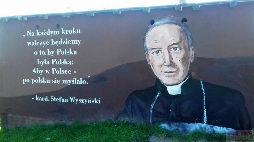 Mural z kardynałem Wyszyńskim