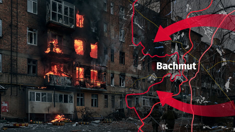 Pożar budynku w Bachmucie