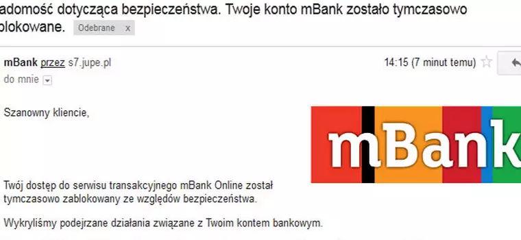 Uwaga klienci mBanku: oszuści wysyłają fałszywe maile!
