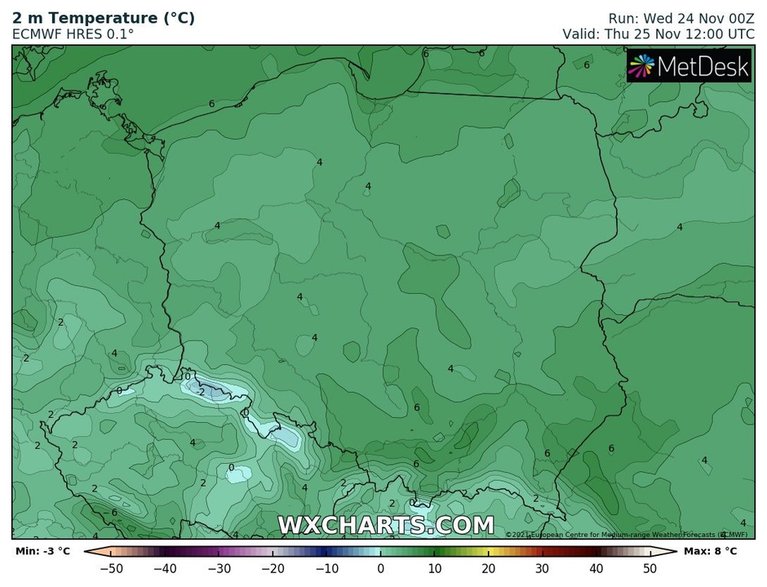 Na południu temperatura wzrośnie do 8 st. C