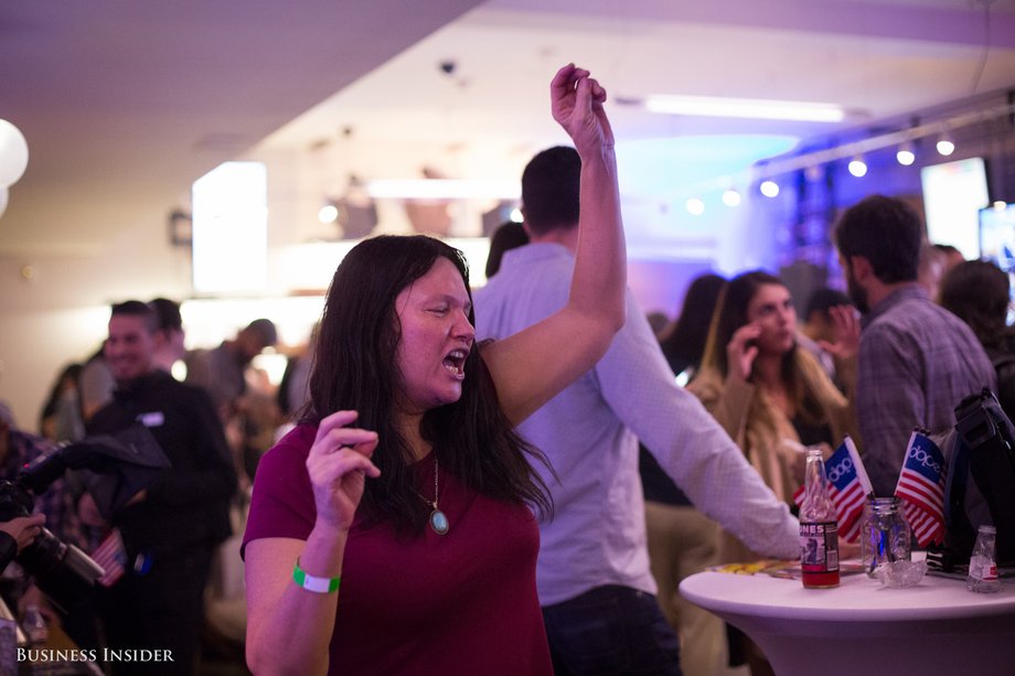 A woman celebrates California's landmark decision.