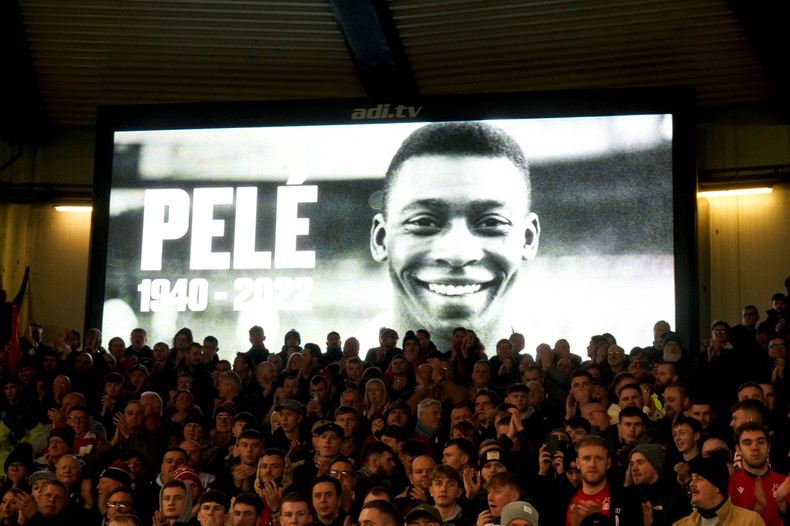 A tribute to Pele was shown on screen before the Premier League match at the City Ground, Nottingham.  Former Brazilian player Pele died Thursday in Brazil at the age of 82