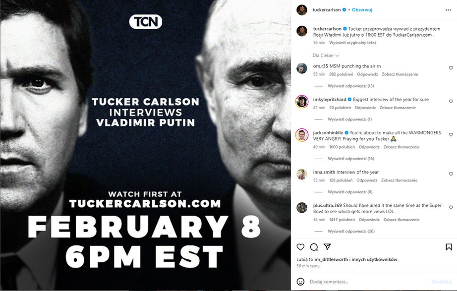 Announcement of an interview with Vladimir Putin