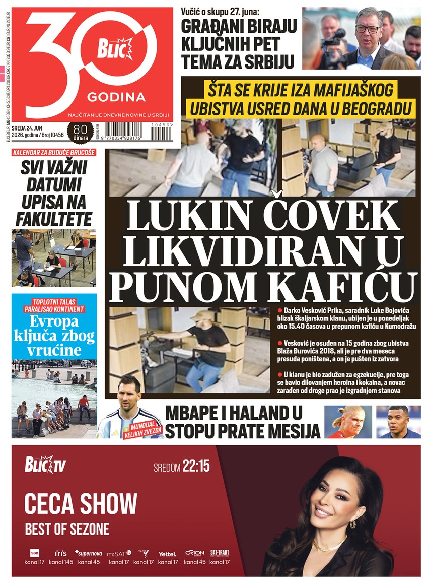 Blic naslovna strana za 24.6.