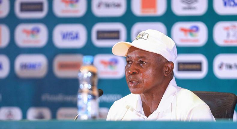 Burkina Faso coach Kamou Malo speaking at a press conference ahead of his team's Cup of Nations quarter-final against Tunisia Creator: Daniel Beloumou Olomo