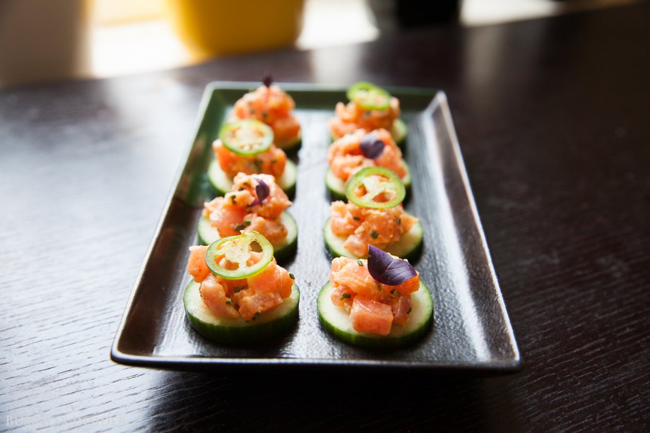 For our first course, Lysek served us sushi grade tuna on top of cucumber slices with mayonnaise, sesame oil, chives, and Sriracha. The fresh and light appetizer is her most-requested dish.