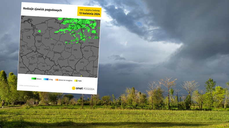 Po pochmurnym piątku, w nocy nadejdą opady deszczu (screen: meteologix.com)