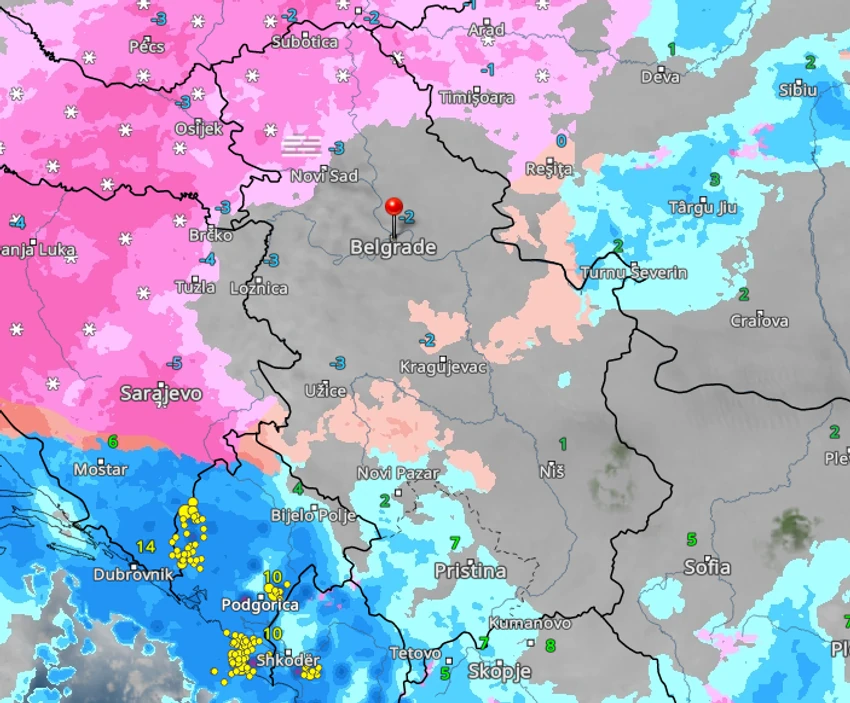 Kretanje padavina na Badnji dan u 23 časa