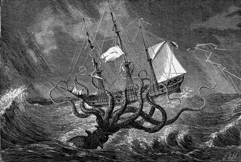Kraken - tu w wyobrażeniu Edgar Etherington - Gibsona z 1887 r. - to mityczny stwór z morskich głębin. Współczesny kraken jest zdecydowanie bardziej niebezpieczny. 