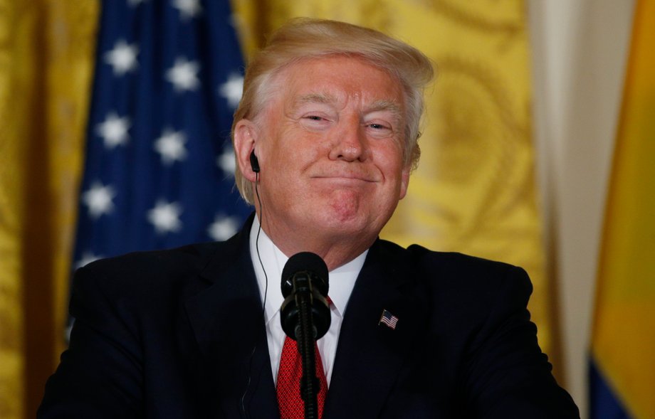 U.S. President Donald Trump listens to a question during a joint news conference with Colombia's President Juan Manuel Santos (not pictured) at the White House in Washington, U.S.