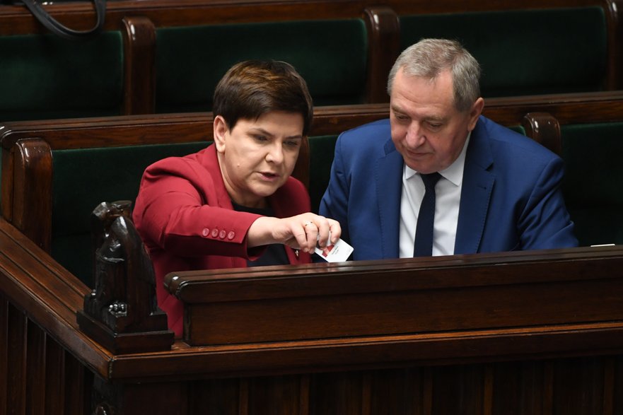 Beata Szydło i Henryk Kowalczyk w Sejmie, 2017 r.