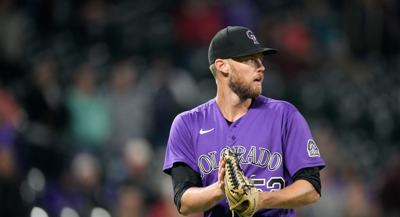 Colorado Rockies relief pitcher Daniel Bard in the ninth inning of a baseball game.AP Photo/David Zalubowski