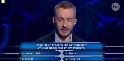 „Milionerzy”. Który dzień tygodnia dla Adwentystów Dnia Siódmego jest Dniem Pańskim? Czy uczestnik znał odpowiedź?