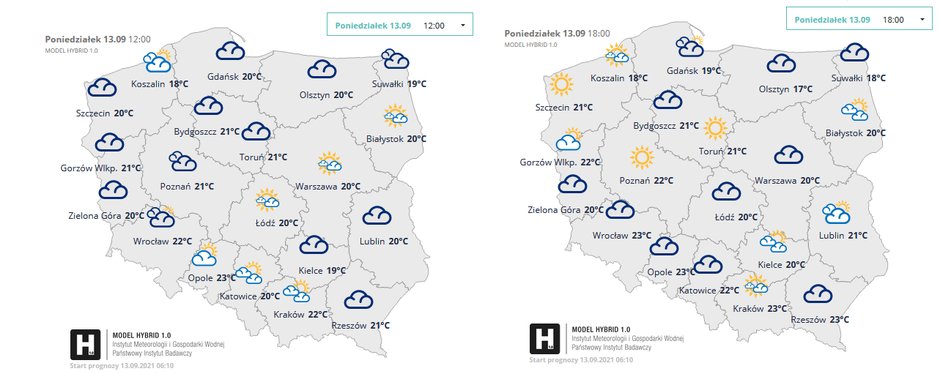 Prognoza poody na poniedziałek 13 września