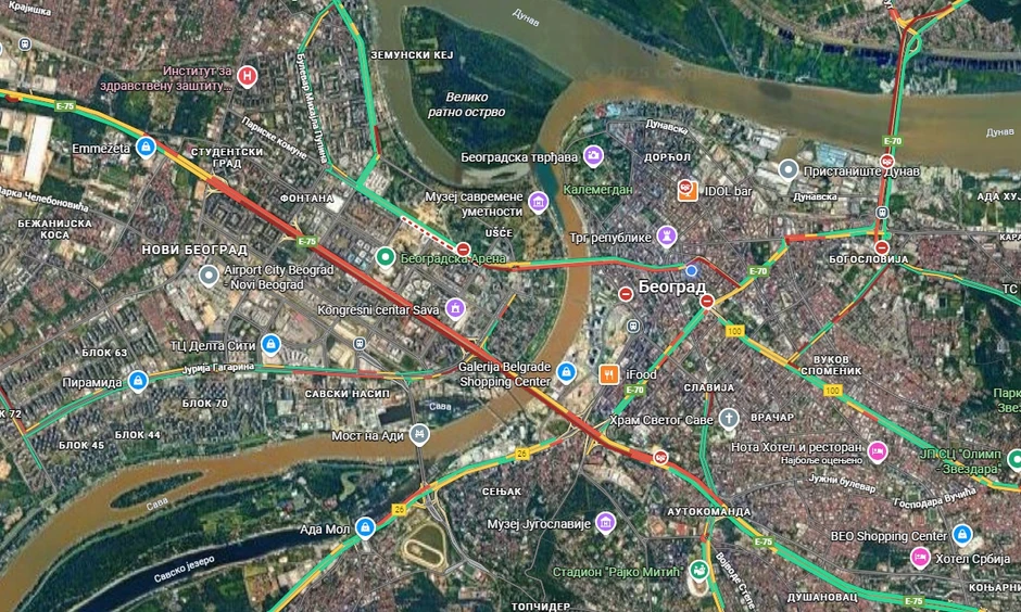 Gužve u Beogradu mapa