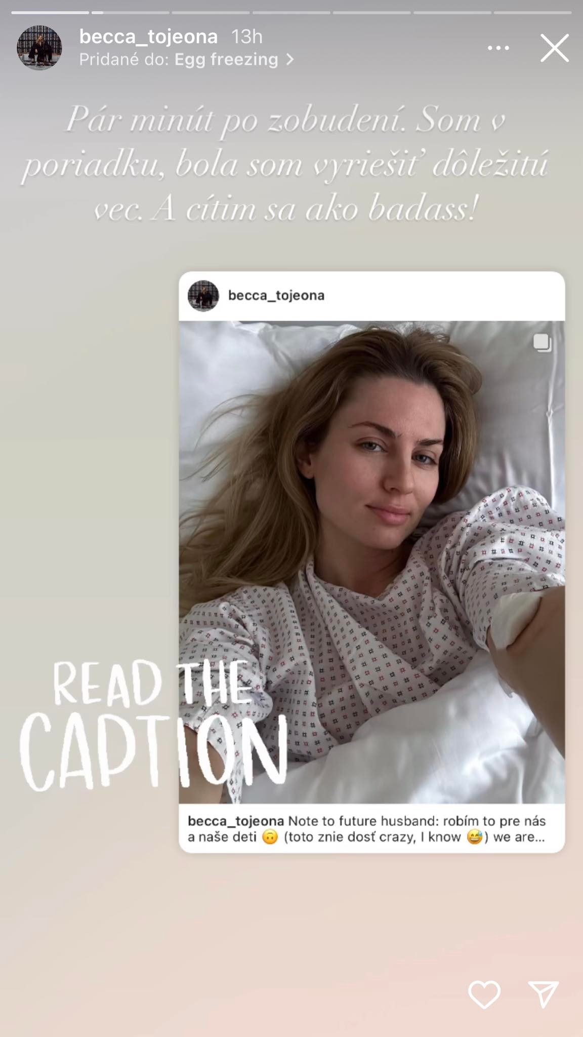 Rádiová moderátorka Katarína Balážiová alias Becca si dala zamraziť vajíčka.