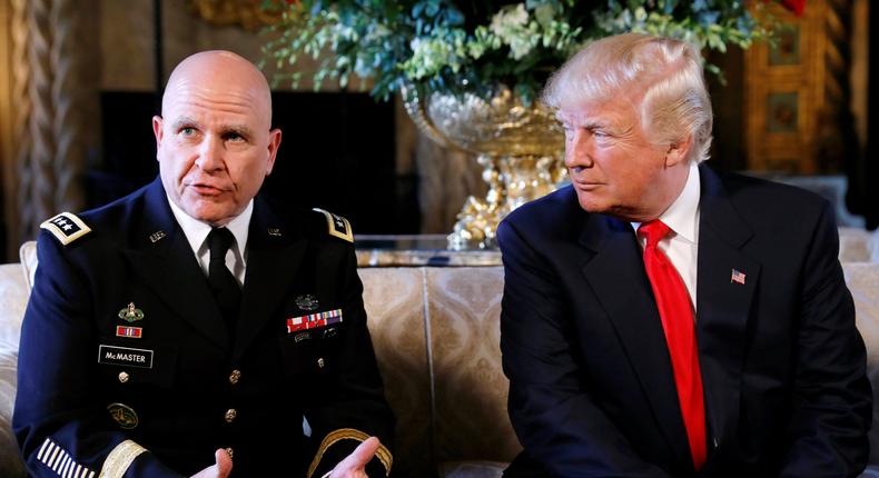 President Trump and his newly named National Security Adviser Army Lt. Gen. H.R. McMaster during the announcement at his Mar-a-Lago estate in Palm Beach, Florida, February 20, 2017.