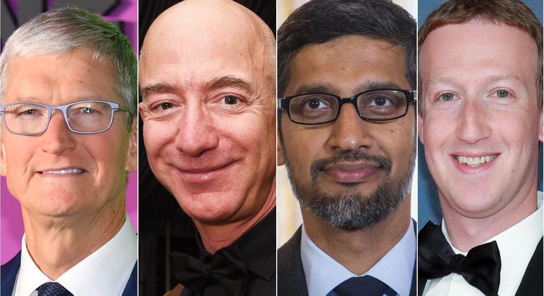 Apple CEO Tim Cook, Amazon CEO Jeff Bezos, Google CEO Sundar Pichai and Facebook CEO Mark Zuckerberg.