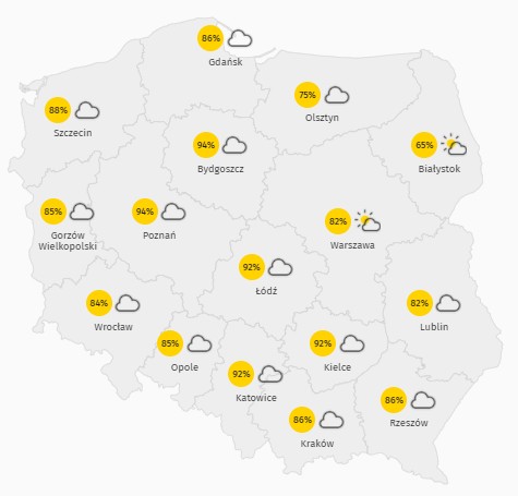 Prognoza zachmurzenia w środę 11 listopada