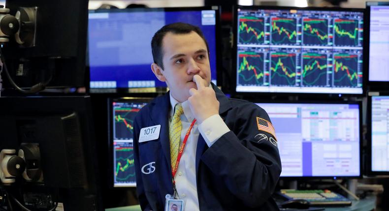 A trader works on the floor at the New York Stock Exchange (NYSE) in New York City, New York, U.S., March 3, 2020.

