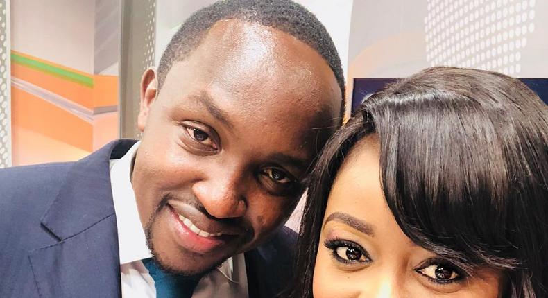 Hassan Mugambi with Lilian Muli.  Lilian Muli excited Kenyans as she bounces back to work looking sexy.