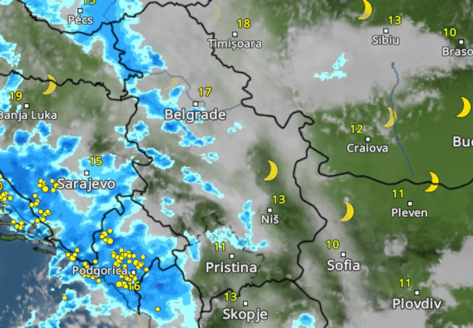 Padavine u Srbiji 23. oktobra u ponoć