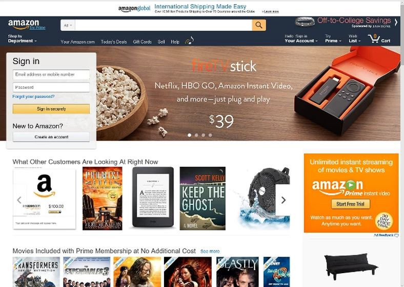 Znane strony dawniej i dziś - Amazon z 2015 roku