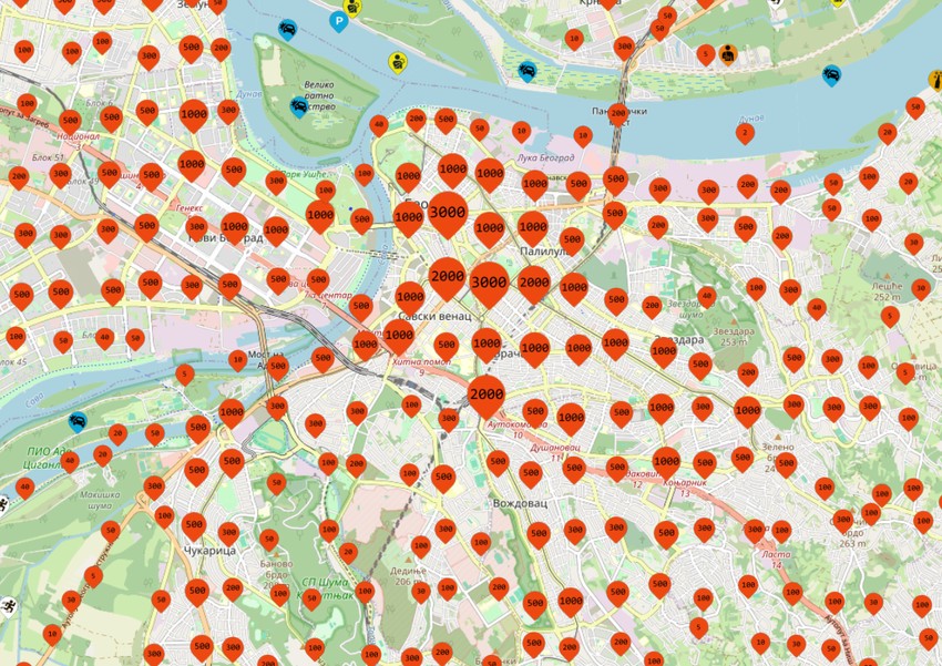 Mapa saobraćajnih nezgoda u Beogradu