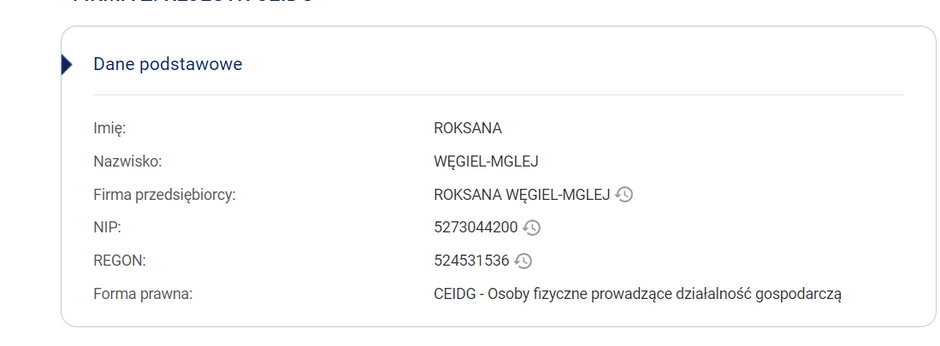 Screen dane firmy Roksany Węgiel