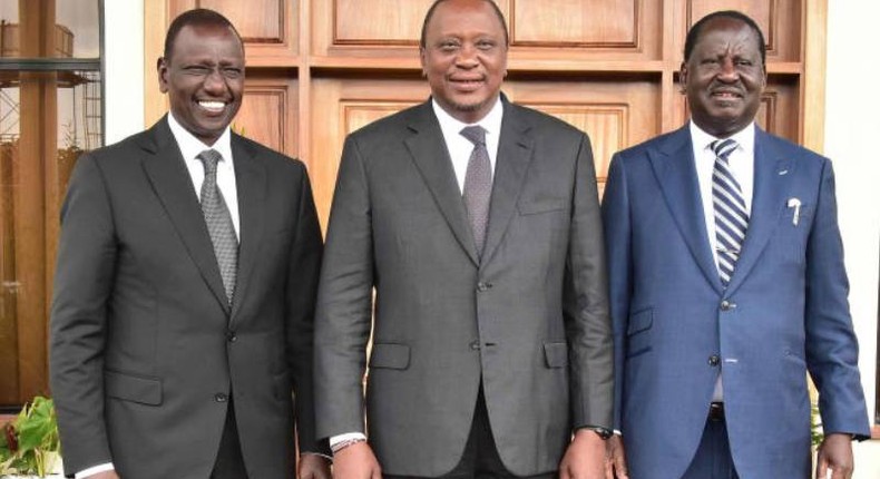 President Uhuru Kenyatta, his estranged deputy William Ruto and ODM leader Raila Odinga.