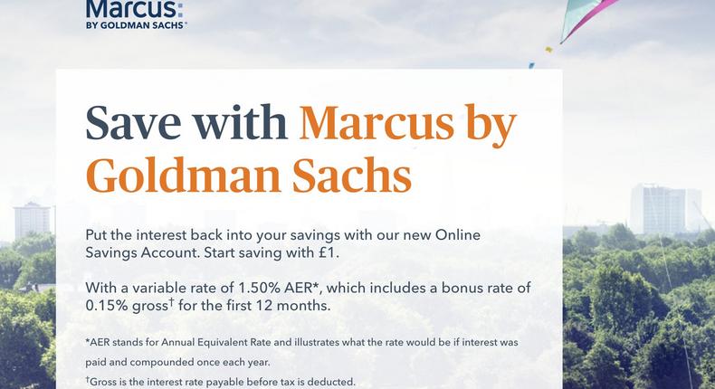 A screenshot of Marcus' UK website.