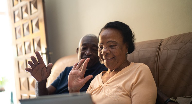 retired couple video chatting