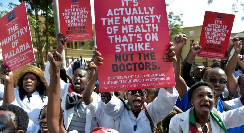Striking Medical practitioners in Kenya protest