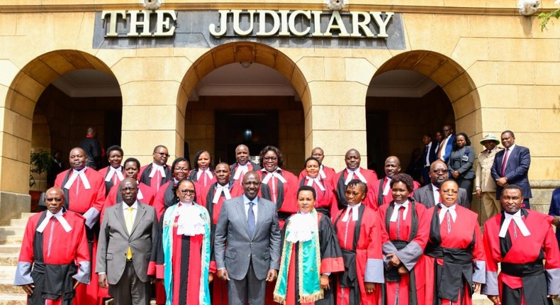 President William Ruto and Deputy President Rigathi Gachagua with Chief Justice Martha Koome and judges during the launch of the State of the Judiciary and the Administration of Justice annual report on November 4, 2022