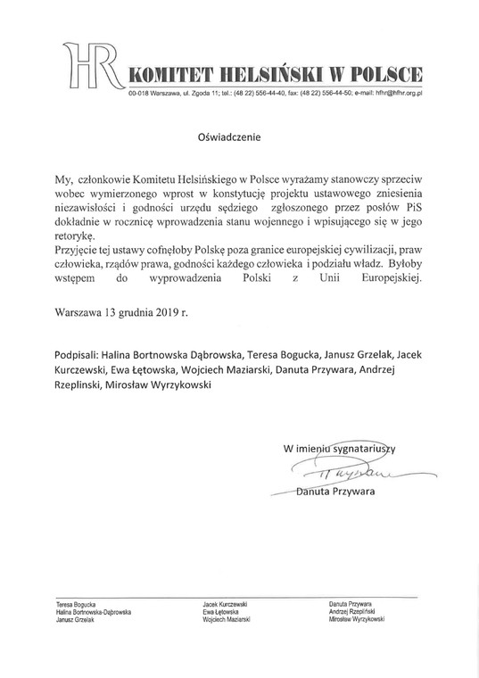 Oświadczenie Komitetu Helsińskiego