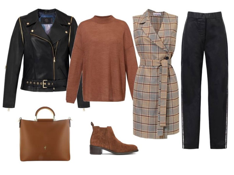 Skórzana ramoneska, sweter i spodnie to zawsze udana stylizacja, która zaskakuje swą bezbłędnością. Ramoneskę zawsze możesz zamienić na kamizelkę, która w tym sezonie podbija światowe wybiegi. NA ZDJĘCIU: ramoneska - Fratelli/fratelli.com.pl, sweter i spodnie - Cotton Club/cottonclub.pl, kamizelka- Modern Line/modernline.pl, buty i torebka - Menbur/menbur.pl.