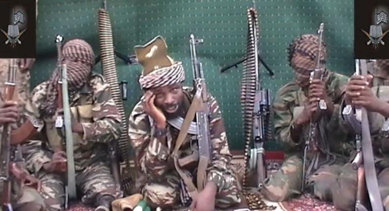 Boko Haram leader, Abubakar Shekau with some of his fighters