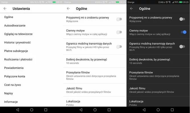 Ciemny motyw w YouTube na Androida