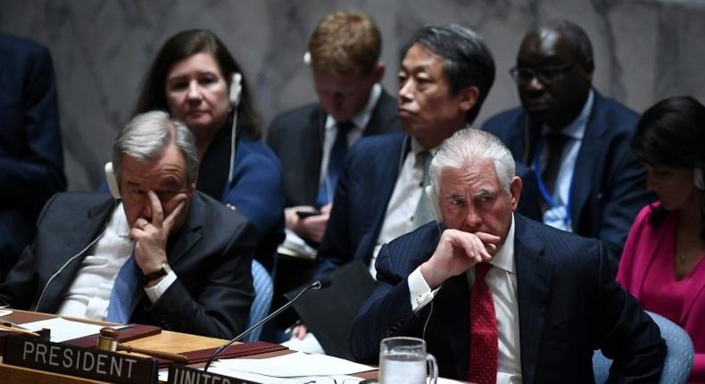 US Secretary of State Rex Tillerson, seen here next to UN Secretary General Antonio Guterres (L) at the UN Security Council, warned of catastrophic consequences if the world fails to act against North Korea